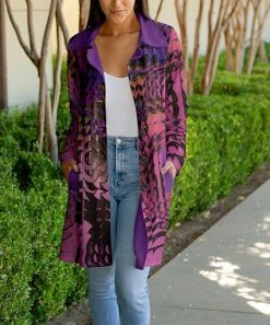 Lily | Purple & Pink Abstract Button-Up Longline Jacket - Women