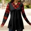 Lily | Black & Red Plaid Contrast Long-Sleeve Cowl Neck Tunic - Women