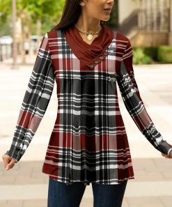 Lily | Burgundy & Black Plaid Long-Sleeve Cowl Neck Tunic - Women 3 Lily | Burgundy & Black Plaid Long-Sleeve Cowl Neck Tunic - Women -Cheap Lily Store zu100444688 alt 1 tm1634057544