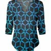 Lily | Gray & Blue Geometric Notch Neck Tunic - Plus