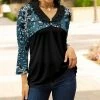 Lily | Black & Blue Floral-Contrast Ruffle-Trim V-Neck Tunic - Women