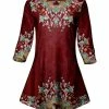 Lily | Red & Blue Floral Flare Three-Quarter Sleeve Tunic - Women