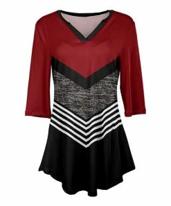 Lily | Black & Red Chevron Curved-Hem V-Neck Tunic - Women