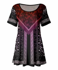 Lily | Black & Purple Floral Patchwork Scoop Neck Tunic - Women