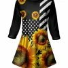 Lily | Black & Yellow Sunflower Dot Flare Three-Quarter Sleeve Tunic - Plus