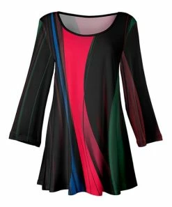 Lily | Black & Red Abstract Scoop Neck Three-Quarter Sleeve Tunic - Plus