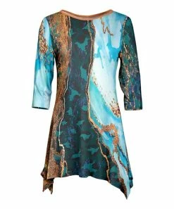 Lily | Turquoise & Gold Marble Sidetail Tunic - Plus