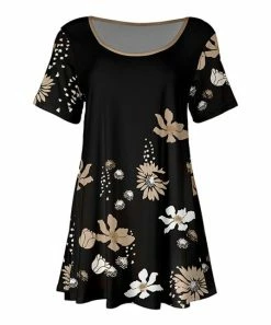 Lily | Black & Mocha Floral Scoop Neck Tunic - Women