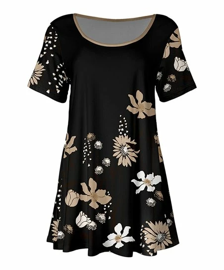 Lily | Black & Mocha Floral Scoop Neck Tunic - Women 1 Lily | Black & Mocha Floral Scoop Neck Tunic - Women
