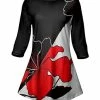 Lily | Black & Red Abstract Floral Flare Three-Quarter Sleeve Tunic - Plus