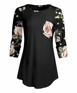 Lily | Black & Pink Floral Pocket Raglan Tunic - Women