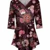 Lily | Pink & Black Floral Curved-Hem V-Neck Tunic - Women