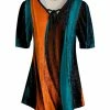 Lily | Teal & Orange Color Block Velvet Tie-Neck Tunic - Women