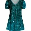 Lily | Teal & Blue Abstract Velvet V-Neck Tunic - Women