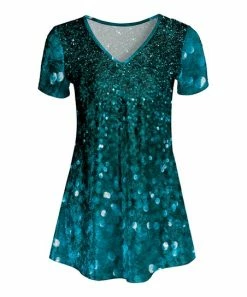 Lily | Teal & Blue Abstract Velvet V-Neck Tunic - Women