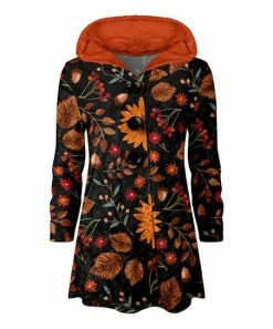 Lily | Black & Orange Floral Velvet Button-Up Hoodie - Women