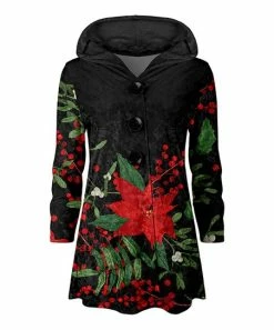 Lily | Black & Red Floral Velvet Hooded Cardigan - Plus