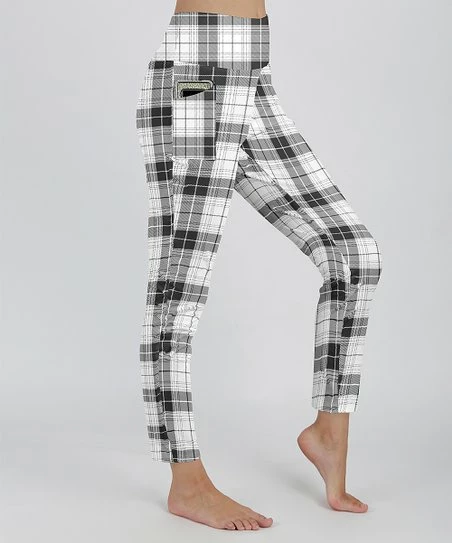 Lily | White & Black Plaid High-Waist Pocket Leggings - Women 1 Lily | White & Black Plaid High-Waist Pocket Leggings - Women