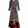 Lily | Gray & Red Stripe & Rose Tie-Waist Button-Front V-Neck Maxi Dress - Plus