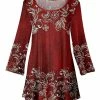 Lily | Red & Gray Floral Scoop Neck Three-Quarter Sleeve Tunic - Women & Plus