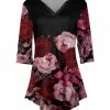 Lily | Black & Pink Floral Curved-Hem V-Neck Tunic - Women