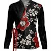 Lily | Black & Red Floral Velvet Wrap Top - Women