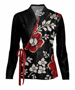 Lily | Black & Red Floral Velvet Wrap Top - Women