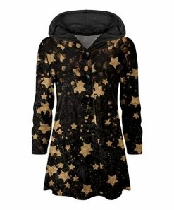 Lily | Black & Beige Star Velvet Button-Up Hoodie - Plus