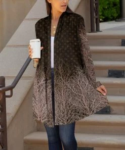 Lily | Brown & Taupe Polka Dot Trees Open Cardigan - Plus