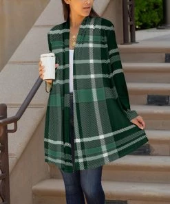 Lily | Green & White Plaid Open Cardigan - Plus
