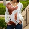 Lily | Rust & White Abstract V-Neck Long-Sleeve Tunic - Plus