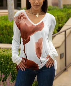 Lily | Rust & White Abstract V-Neck Long-Sleeve Tunic - Plus