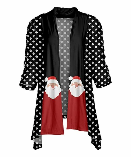 Lily | Black & Red Santa Polka Dot Cardigan - Women 1 Lily | Black & Red Santa Polka Dot Cardigan - Women