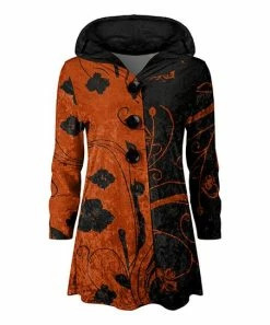 Lily | Orange & Black Floral Velvet Button-Up Hoodie - Plus