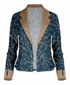 Lily | Navy & Beige Branches Open Blazer - Plus