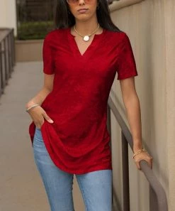 Lily | Red Velvet Notch Neck Tunic - Plus