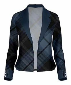 Lily | Navy & Black Plaid Open Blazer - Plus
