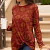 Lily | Red & Orange Floral Knot-Hem Tunic - Women
