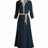 Lily | Navy & Beige Polka Dot Tie-Waist Button-Front V-Neck Maxi Dress - Women
