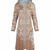 Lily | Brown & Turquoise Arabesque Cable Knit Pocket Hooded Duster - Women