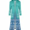 Lily | Turquoise & Mint Fair Isle Cable Knit Pocket Hooded Duster - Women