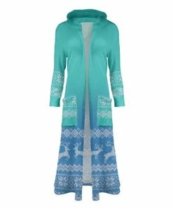 Lily | Turquoise & Mint Fair Isle Cable Knit Pocket Hooded Duster - Women