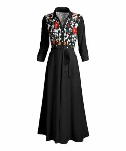 Lily | Black & White Floral Belted Button-Front Maxi Dress - Plus