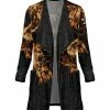 Lily | Black & Beige Floral Pocket Velvet Drape-Front Cardigan - Women