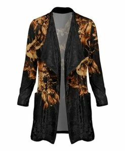 Lily | Black & Beige Floral Pocket Velvet Drape-Front Cardigan - Women