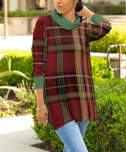 Lily | Red & Green Plaid Cowl Neck Tunic - Plus