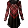 Lily | Black & Red Plaid Color Block Curved-Hem Cowl Neck Tunic - Women