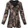 Lily | Black & Beige Lace-Print Button Cowl Neck Tunic - Plus
