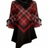 Lily | Red & Brown Plaid Tie-Sleeve Asymmetrical Button Cowl Neck Tunic - Plus