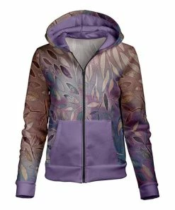 Lily | Taupe & Lavender Leaf Zip-Up Hoodie - Plus